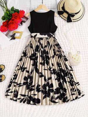 Çiçek Desenli Pileli Şık Midi Elbise - 2