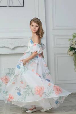 Çiçekli Organze Kuyruklu Abiye Mezuniyet Elbise - 4