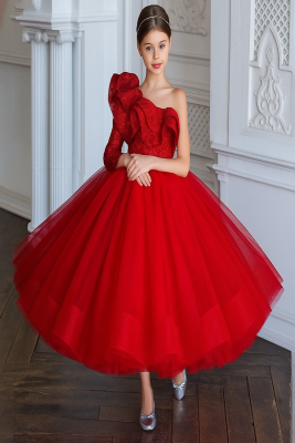 Kırmızı Prenses Abiye Elbise Kız Çocuk İçin – Doğum Günü ve Özel Gün Elbisesi Kırmızı