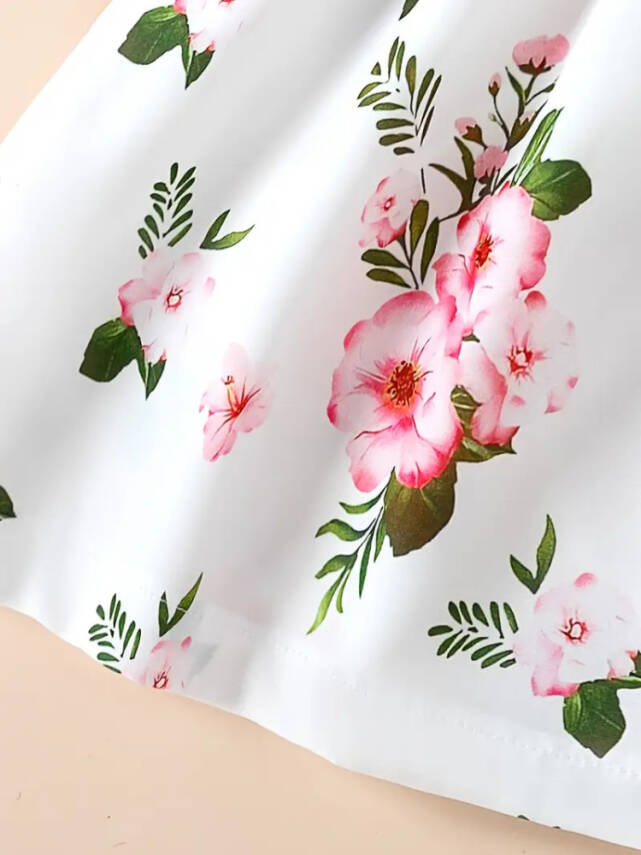 Kız Çocuk Balon Kol Çiçekli Günlük Yaz Elbisesi Beyaz - 3