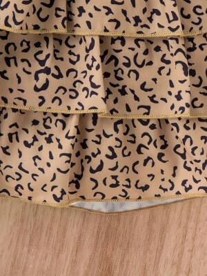 Kız Çocuk Leopar Desenli Kat Kat Etekli Abiye Elbise - 3