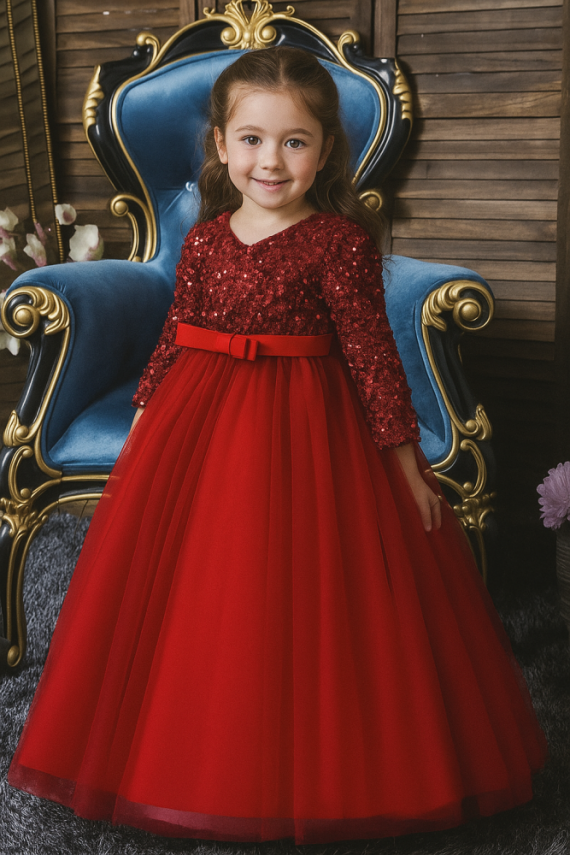 Kız Çocuk Özel Gün Elbisesi – Parlak Payetli Abiye - 1