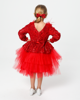 Kız Çocuk Payetli Tül Katlı Abiye Elbise Özel Gün ve Doğum Günü - 3