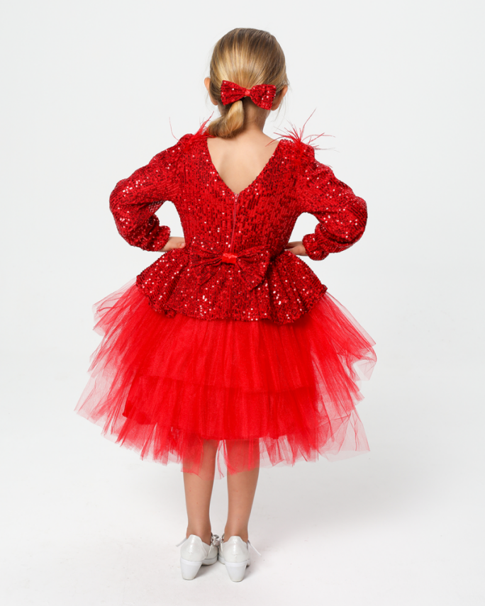 Kız Çocuk Payetli Tül Katlı Abiye Elbise Özel Gün ve Doğum Günü - 3