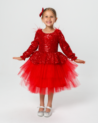 Kız Çocuk Payetli Tül Katlı Abiye Elbise Özel Gün ve Doğum Günü