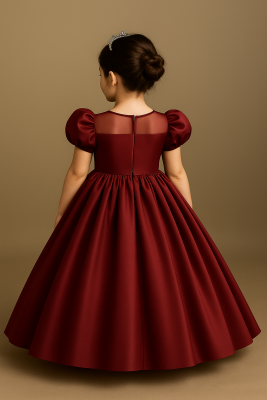 Kız Çocuk Prenses Abiye Elbise – Özel Gün ve Parti Kıyafeti-Tarlatanlı Bordo - 2