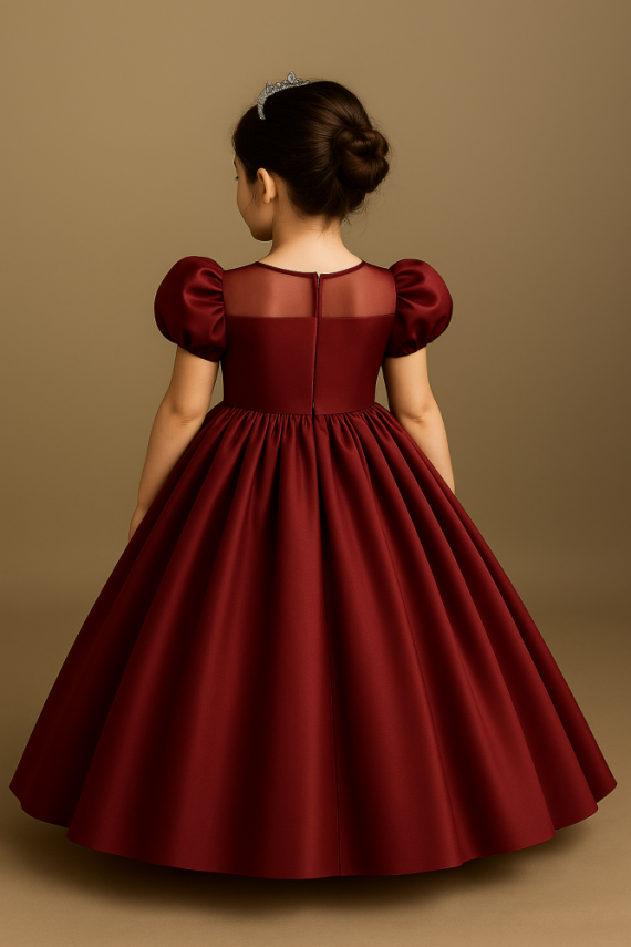 Kız Çocuk Prenses Abiye Elbise – Özel Gün ve Parti Kıyafeti-Tarlatanlı Bordo - 2