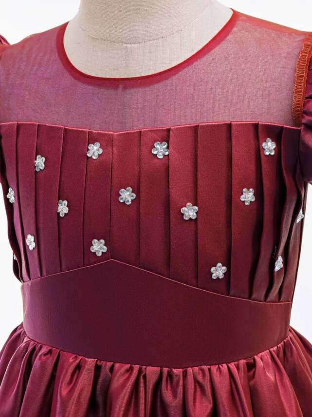 Kız Çocuk Prenses Abiye Elbise – Özel Gün ve Parti Kıyafeti-Tarlatanlı Bordo - 3