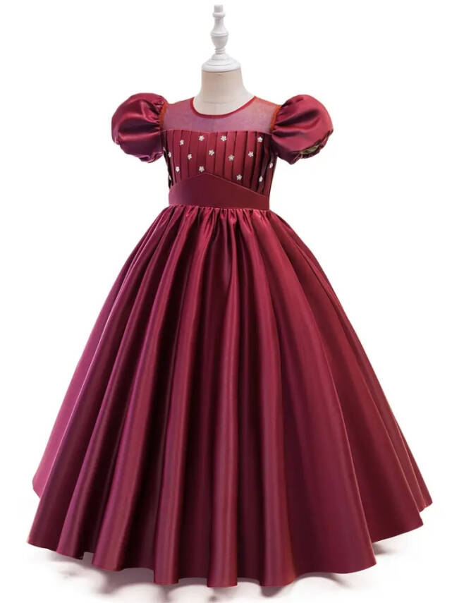 Kız Çocuk Prenses Abiye Elbise – Özel Gün ve Parti Kıyafeti-Tarlatanlı Bordo - 4