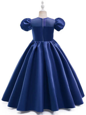 Kız Çocuk Prenses Abiye Elbise – Özel Gün ve Parti Kıyafeti-Tarlatanlı Lacivert - 4