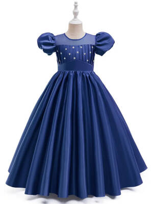 Kız Çocuk Prenses Abiye Elbise – Özel Gün ve Parti Kıyafeti-Tarlatanlı Lacivert - 3