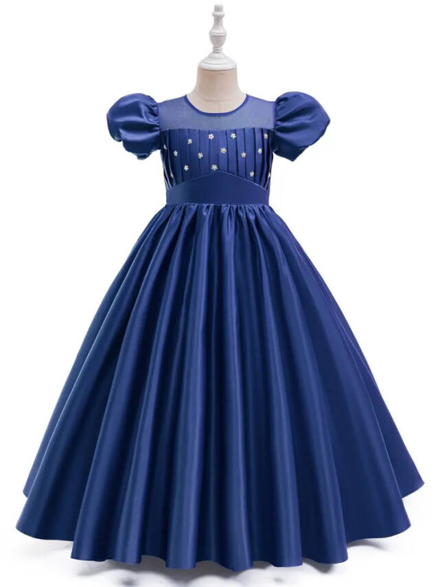 Kız Çocuk Prenses Abiye Elbise – Özel Gün ve Parti Kıyafeti-Tarlatanlı Lacivert - 3