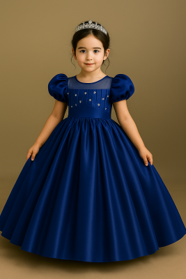 Kız Çocuk Prenses Abiye Elbise – Özel Gün ve Parti Kıyafeti-Tarlatanlı Lacivert