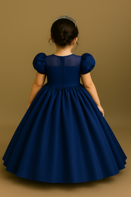 Kız Çocuk Prenses Abiye Elbise – Özel Gün ve Parti Kıyafeti-Tarlatanlı Lacivert - 2