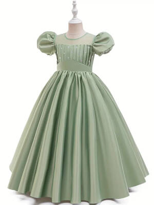Kız Çocuk Prenses Abiye Elbise – Özel Gün ve Parti Kıyafeti-Tarlatanlı Yeşil - 3