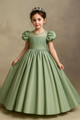 Kız Çocuk Prenses Abiye Elbise – Özel Gün ve Parti Kıyafeti-Tarlatanlı Yeşil