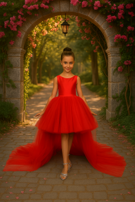 Kız Çocuk Prenses Abiye Tül Kuyruklu Elbise Kırmızı