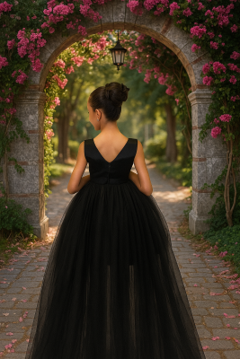 Kız Çocuk Prenses Abiye Tül Kuyruklu Elbise Siyah - 2