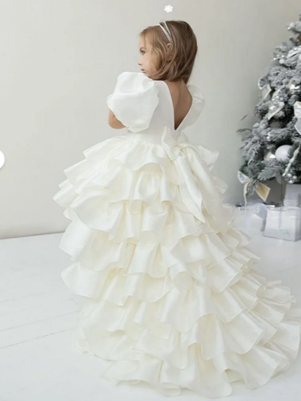 Kız Çocuk Saten Abiye Elbise 3,15 Yaş Beyaz - 2