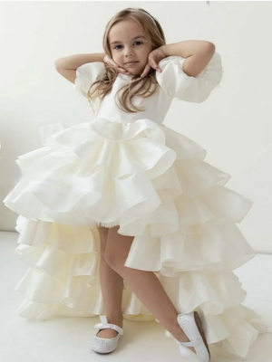 Kız Çocuk Saten Abiye Elbise 3,15 Yaş Beyaz