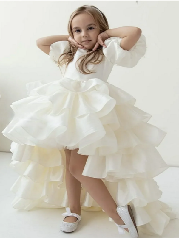 Kız Çocuk Saten Abiye Elbise 3,15 Yaş Beyaz - 1