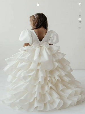 Kız Çocuk Saten Abiye Elbise 3,15 Yaş Beyaz - 3