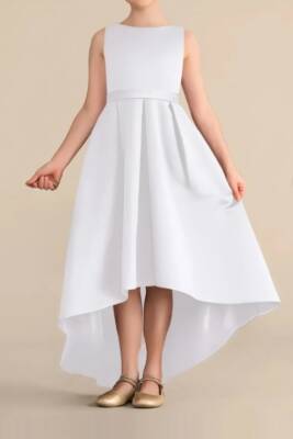 Kız Çocuk Saten Abiye Elbise – Prenses Model Mezuniyet ve Parti Elbisesi Beyaz - 2