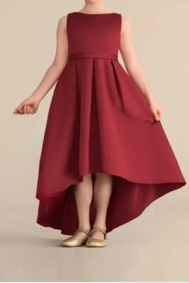 Kız Çocuk Saten Abiye Elbise – Prenses Model Mezuniyet ve Parti Elbisesi Bordo - 2