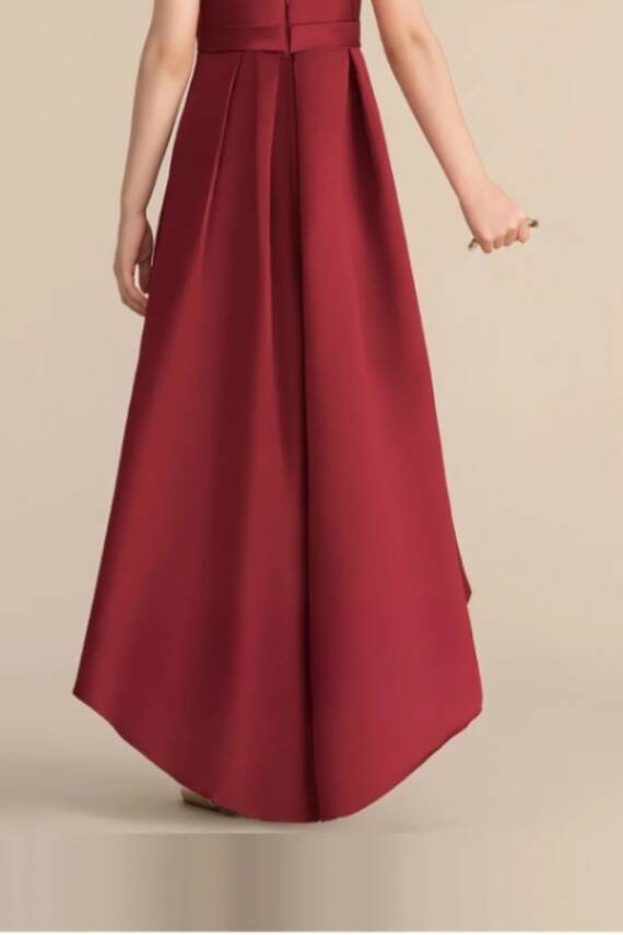 Kız Çocuk Saten Abiye Elbise – Prenses Model Mezuniyet ve Parti Elbisesi Bordo - 3