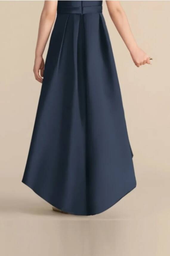 Kız Çocuk Saten Abiye Elbise – Prenses Model Mezuniyet ve Parti Elbisesi Lacivert - 3