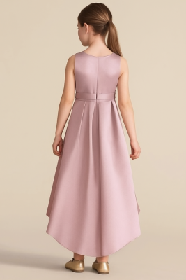 Kız Çocuk Saten Abiye Elbise – Prenses Model Mezuniyet ve Parti Elbisesi Pudra - 2