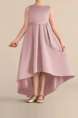 Kız Çocuk Saten Abiye Elbise – Prenses Model Mezuniyet ve Parti Elbisesi Pudra - 3