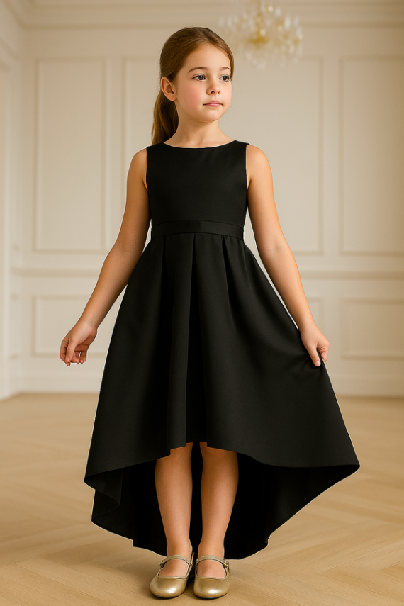 Kız Çocuk Saten Abiye Elbise – Prenses Model Mezuniyet ve Parti Elbisesi Siyah - 1