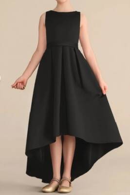 Kız Çocuk Saten Abiye Elbise – Prenses Model Mezuniyet ve Parti Elbisesi Siyah - 2