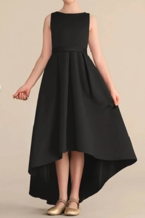 Kız Çocuk Saten Abiye Elbise – Prenses Model Mezuniyet ve Parti Elbisesi Siyah - 2