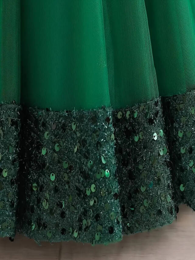 Kız Çocuk Şık Payetli Tüllü Özel Gün Elbisesi Yeşil - 3