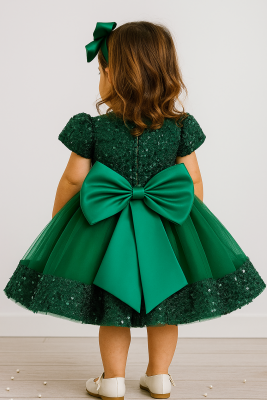 Kız Çocuk Şık Payetli Tüllü Özel Gün Elbisesi Yeşil - 2