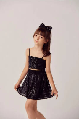 Kız Çocuk Simli Abiye Elbise - Payetli Üst ve Etek