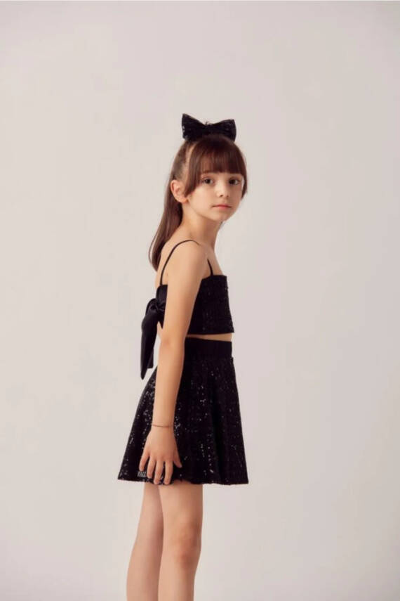 Kız Çocuk Simli Abiye Elbise - Payetli Üst ve Etek - 2