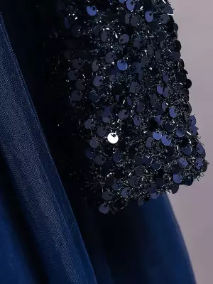 Lacivert Kız Çocuk Özel Gün Elbisesi – Parlak Payetli Abiye - 4