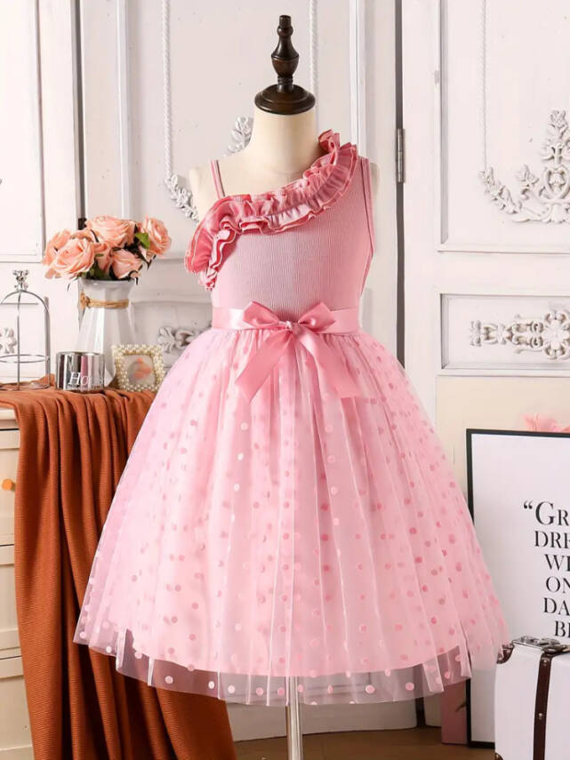 Pembe Kız Çocuk Prenses Model Tül Abiye Elbise -Özel Gün Davet Abiyesi - 3