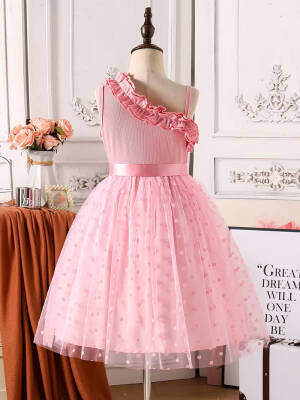 Pembe Kız Çocuk Prenses Model Tül Abiye Elbise -Özel Gün Davet Abiyesi - 2