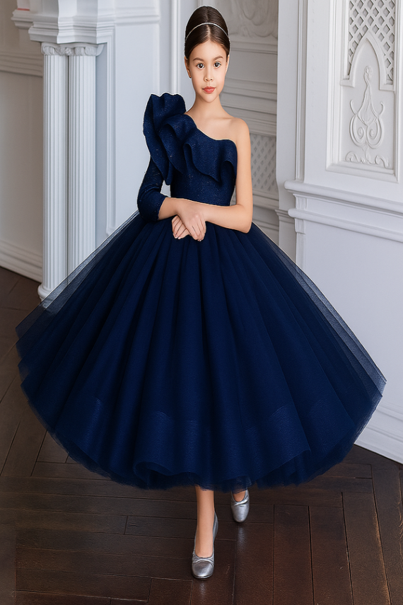 Prenses Abiye Elbise Kız Çocuk İçin – Doğum Günü ve Özel Gün Elbisesi Lacivert - 1