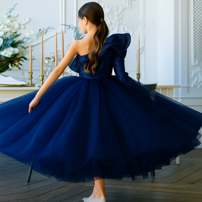 Prenses Abiye Elbise Kız Çocuk İçin – Doğum Günü ve Özel Gün Elbisesi Lacivert - 2