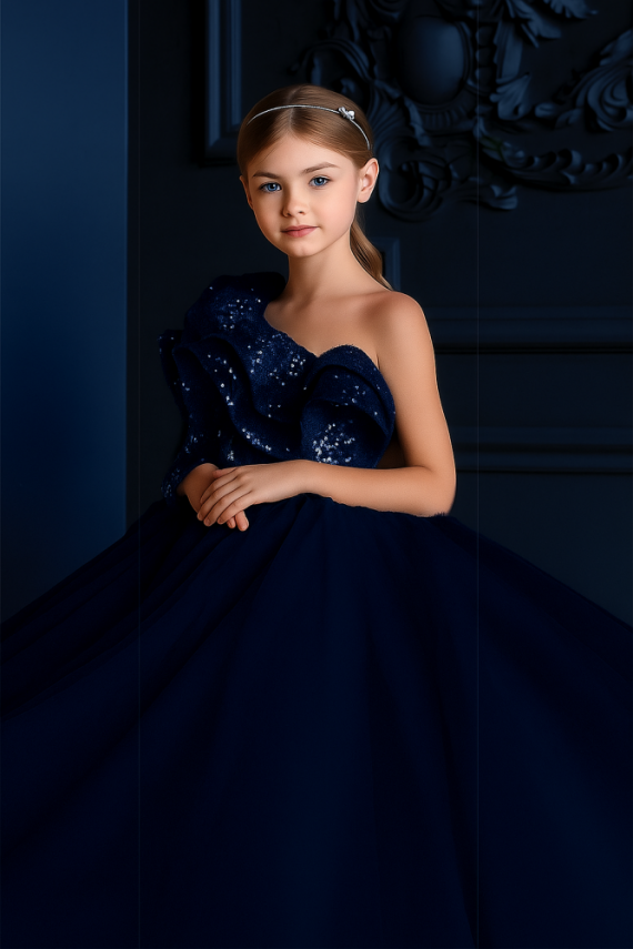 Prenses Abiye Elbise Kız Çocuk İçin – Doğum Günü ve Özel Gün Elbisesi Lacivert - 3