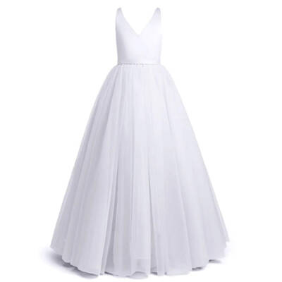 Prenses Model Kız Çocuk Abiye –Fiyonk Detaylı Tül Elbise Modeli Beyaz - 2