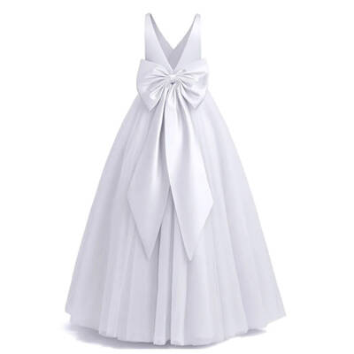 Prenses Model Kız Çocuk Abiye –Fiyonk Detaylı Tül Elbise Modeli Beyaz - 3