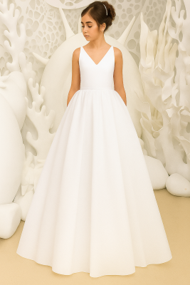 Prenses Model Kız Çocuk Abiye –Fiyonk Detaylı Tül Elbise Modeli Beyaz