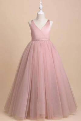 Prenses Model Kız Çocuk Abiye –Fiyonk Detaylı Tül Elbise Modeli - 2