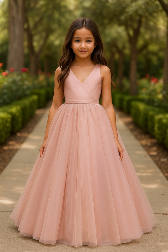 Prenses Model Kız Çocuk Abiye –Fiyonk Detaylı Tül Elbise Modeli - 1